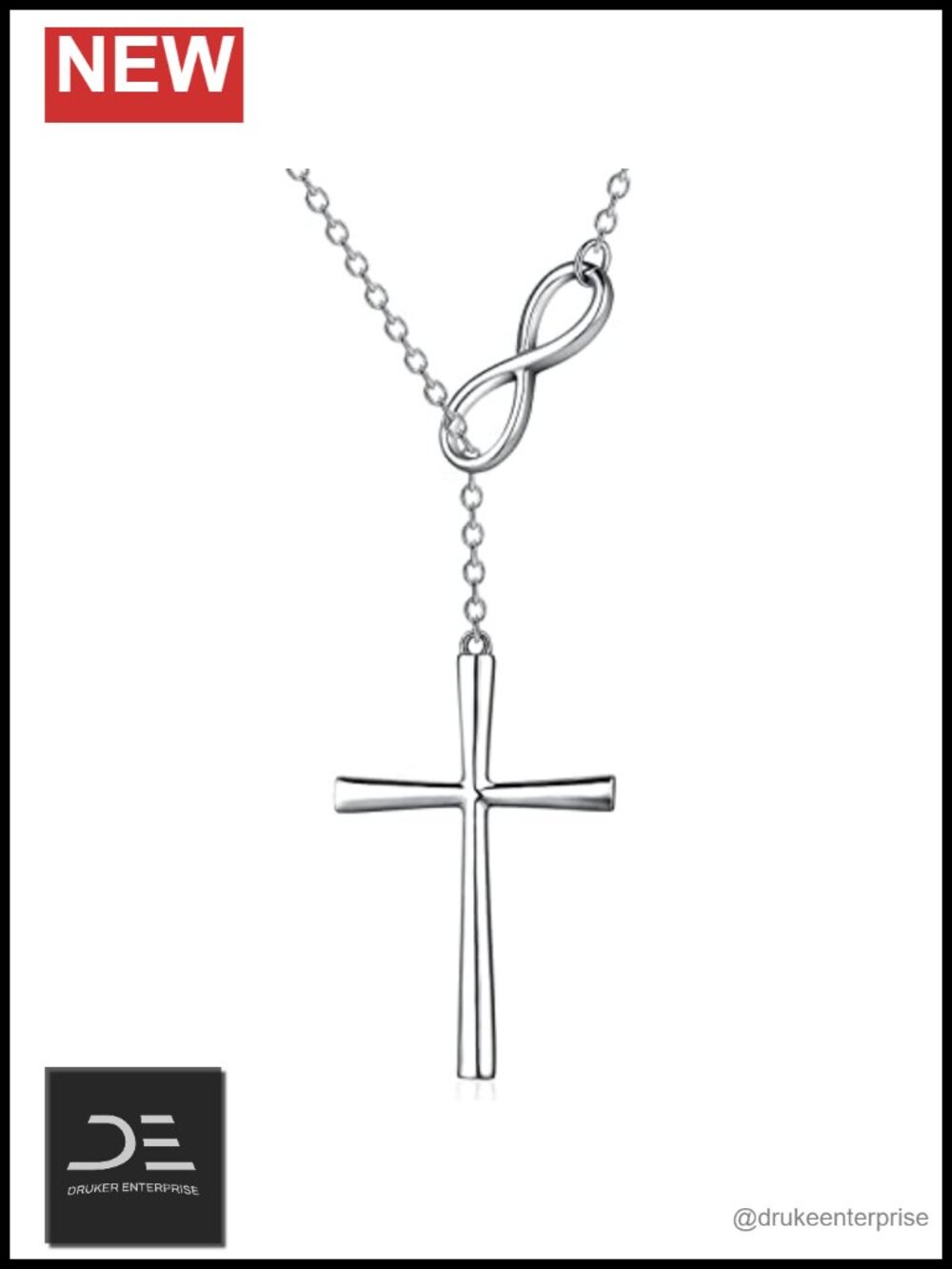 Sterling Silver Infinity Cross Necklace Cubic Zirconia Pendant